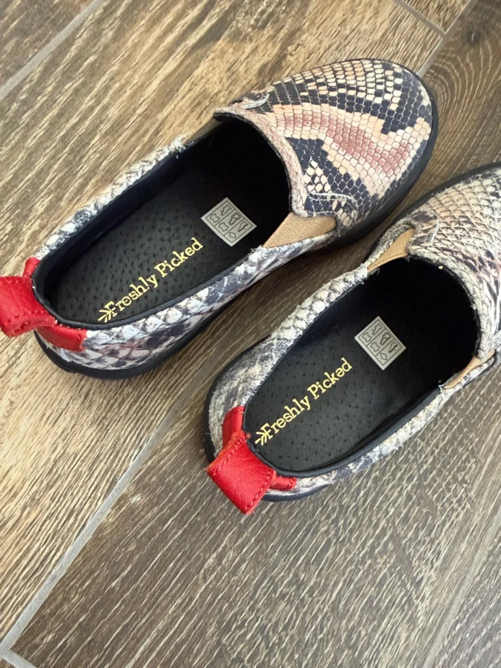Freshly Picked Kids’ Leather Snakeskin Classic Slip On Shoe—K11